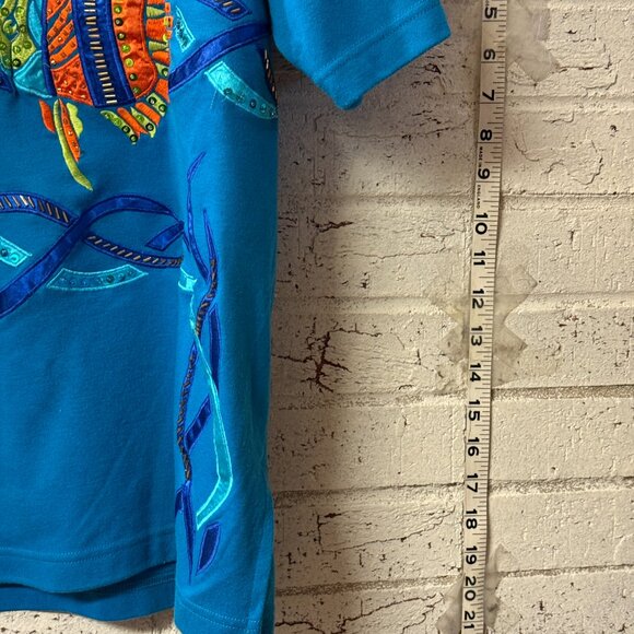 Victoria Harbour Vintage XL Blue T-Shirt Embroidered Sequin Fish Ocean Tropical - Picture 4 of 9